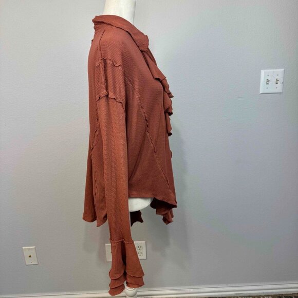 Free People We The Free Feelin' Fresh Shirting Cotton Ruffle-Front Warm Stone S - Picture 6 of 16